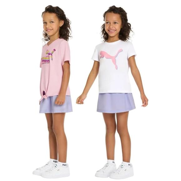 PUMA Kid Girls' 3-piece Active Set Size 6 Pink Purple Two T-Shirts Skort NEW - Picture 3 of 5